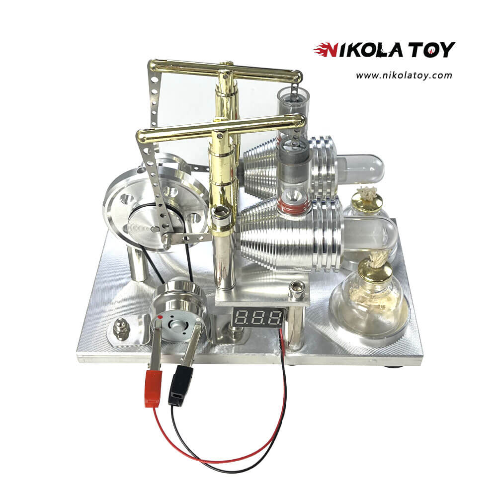 Double cylinder Stirling model+Voltmeter - Nikola Toy