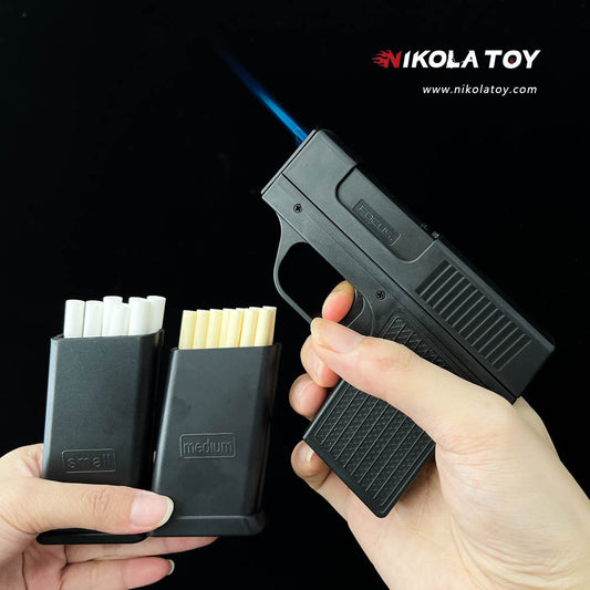 Gun type cigarette lighter with 3 replaceable magazine clips - Nikola Toy