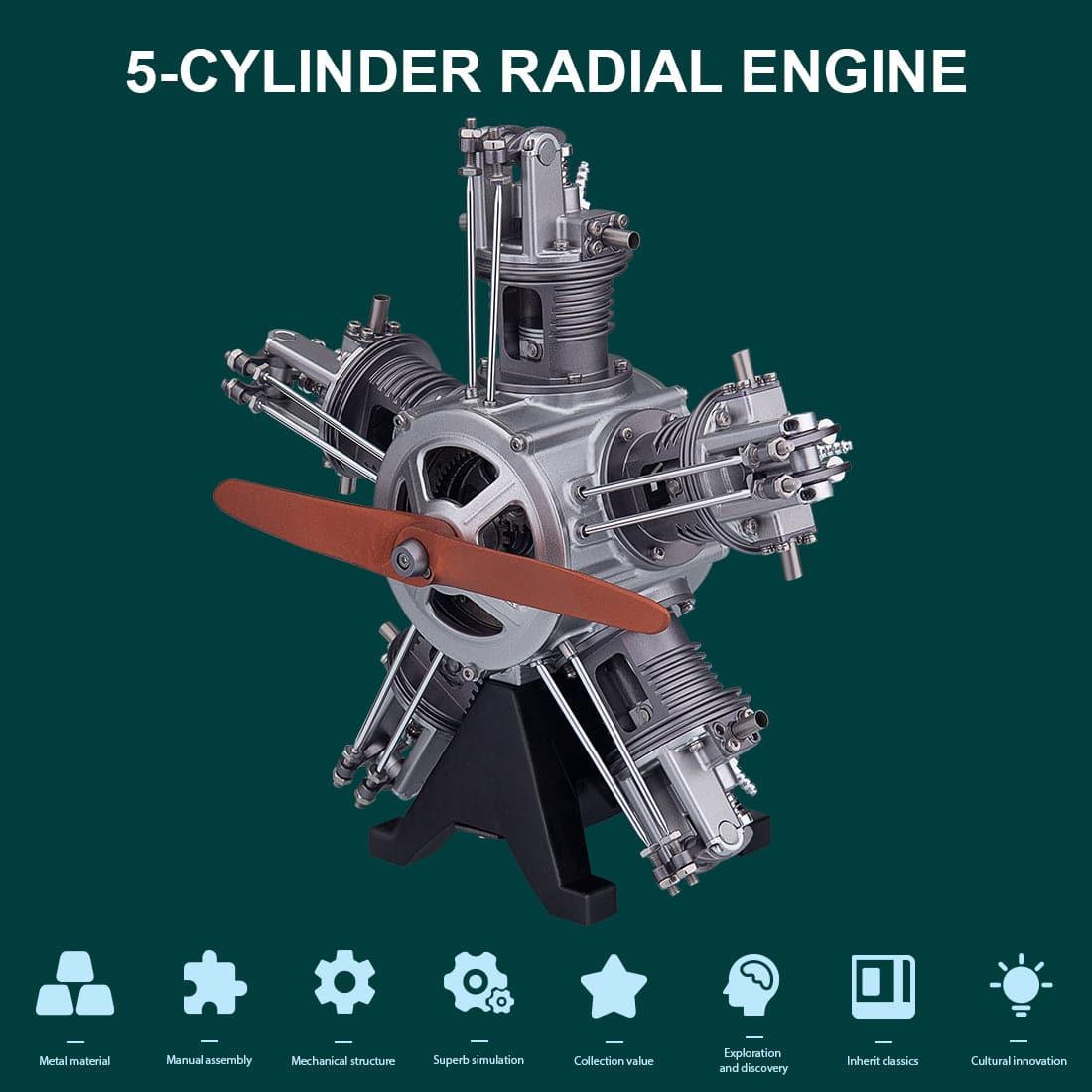 TECHING DIY 5 Cylinder Electric Mechanical Aircraft Radial Engine Model Kits - Nikola Toy